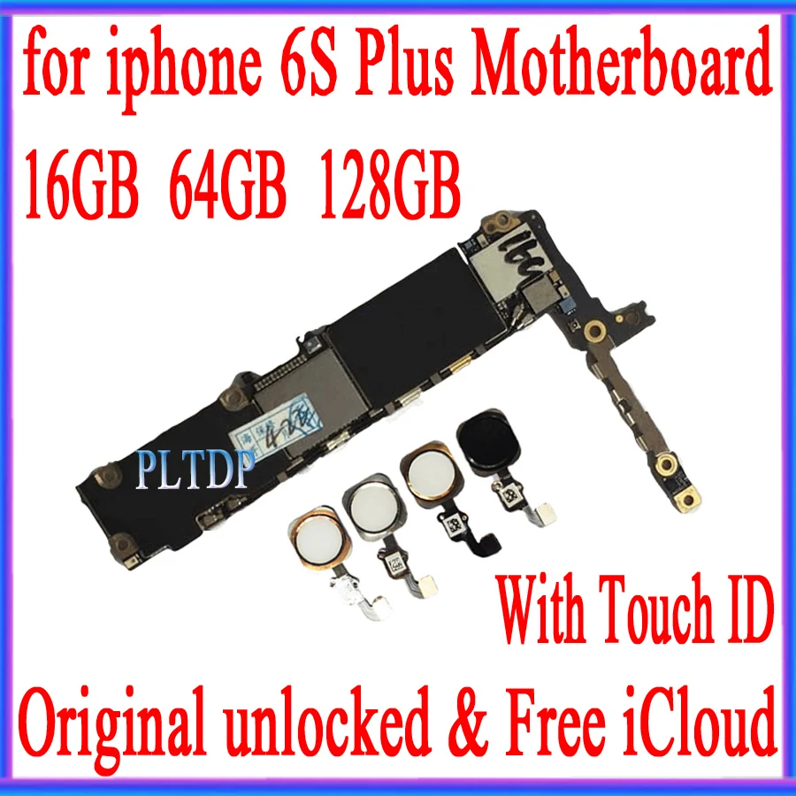 

100% оригинальная разблокированная материнская плата для iphone 6s plus без Touch ID/с Touch ID, логическая плата 16 Гб/64 Гб/128 ГБ