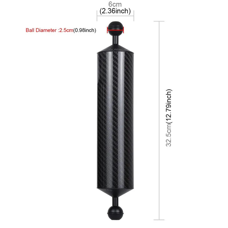 12.79 inch 400g Плавающий шар PULUZ 10,8 дюйма 27,5 см длина 80 мм Диаметр двойные шарики углеродное волокно плавающая рука, диаметр шара: 2,5 см - Цвет: 12.79 inch 400g