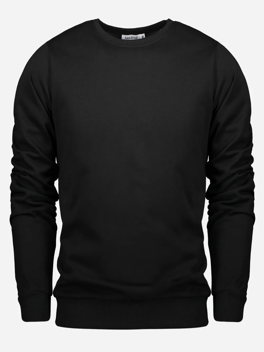 Однотонная Черная Мужская толстовка в рубчик ZAN.STYLE с круглым вырезом и длинными
