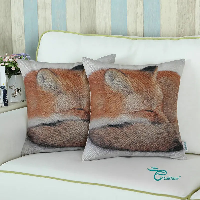 2PCS CaliTime Decorative Pillows Shell Cushion Cover Home Sofa Car Fox Sleeping 18&quot X (45cm 45cm) | Дом и сад