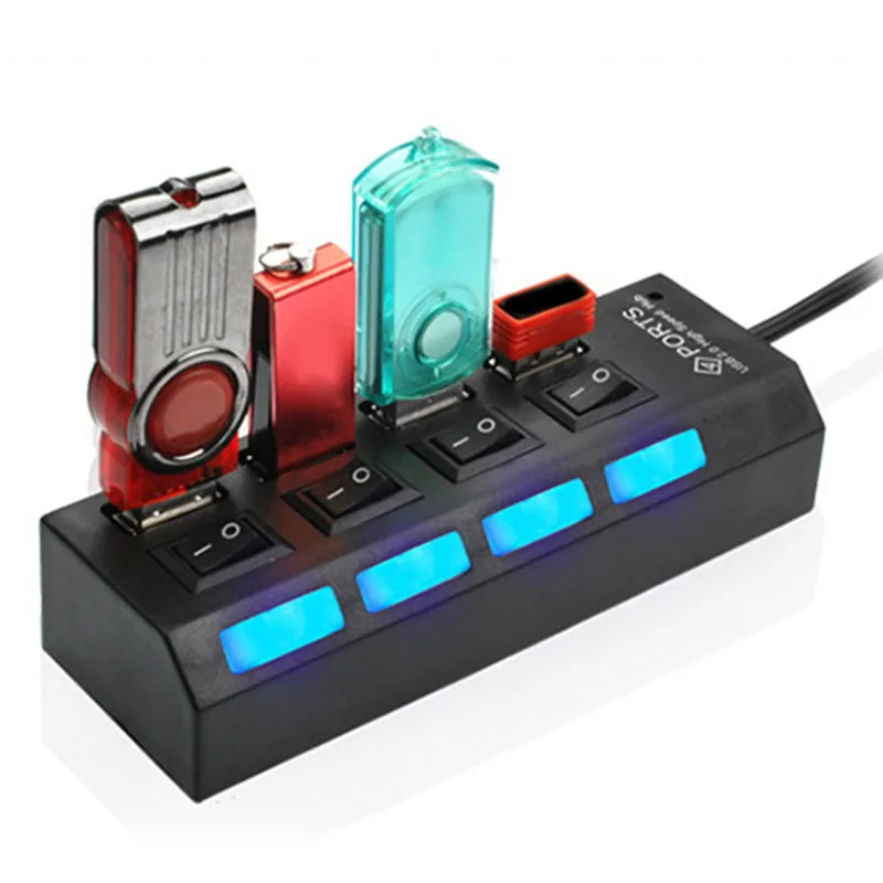 Горячая Распродажа LED 4 порта USB 2 0 Hub Высокоскоростной кнопки