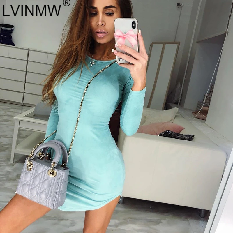 LVINMW модное замшевое кожаное облегающее платье Осень зима 2018 женское с длинным