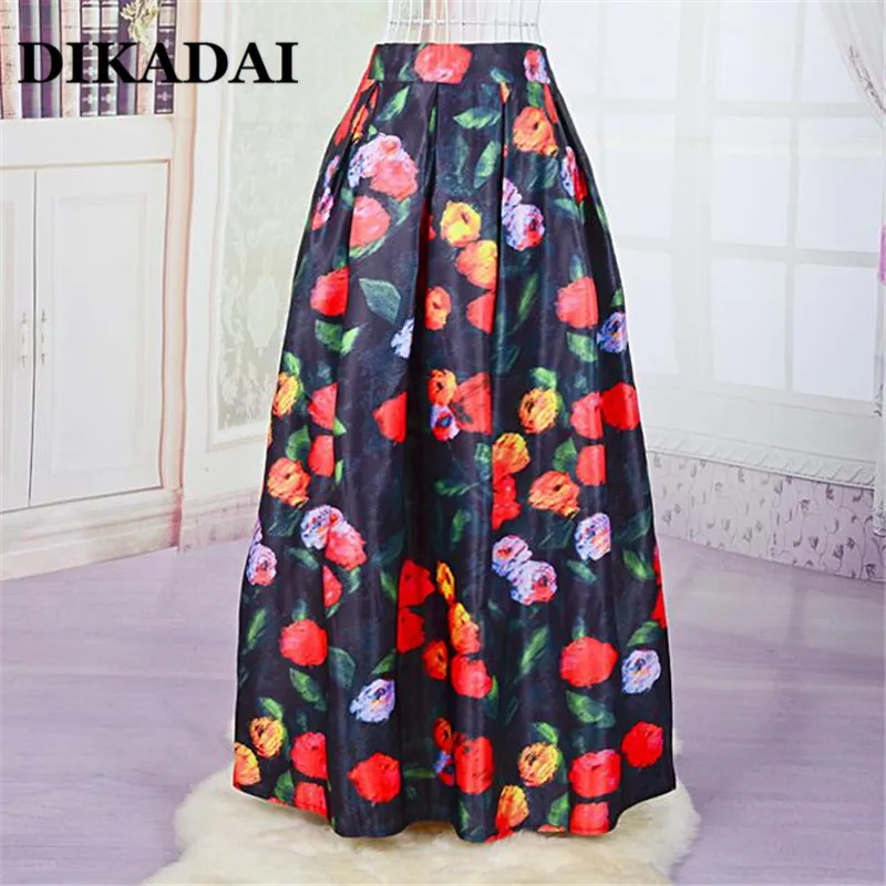 Дамы Макси длинное Юбки для женщин плюс Размеры Высокая талия с цветочным