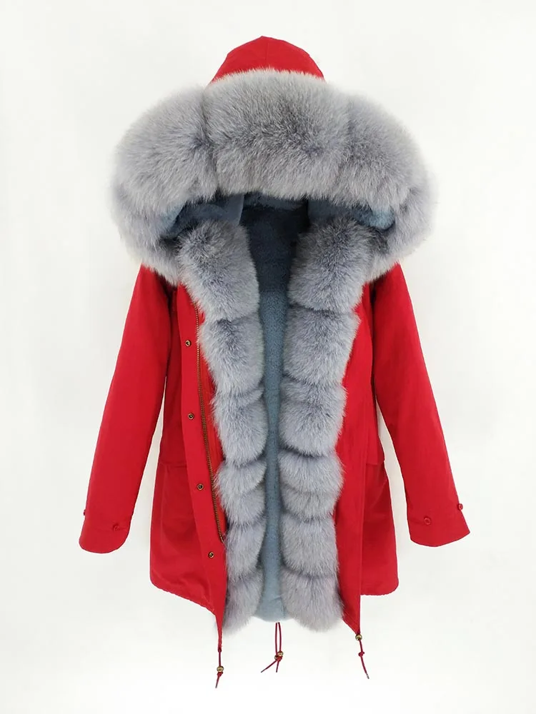 gray fur Непромокаемая Длинная зимняя парка Куртка женская Меховое пальто Воротник мех лисы Теплая уличная мода новая - Цвет: gray fur