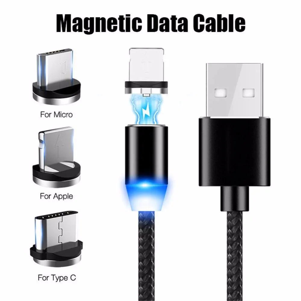 1M Магнитный кабель Micro USB для iPhone samsung, магнитный кабель USB для зарядки, кабель usb type C для быстрой зарядки, кабель для зарядки и передачи данных - Цвет: 1M