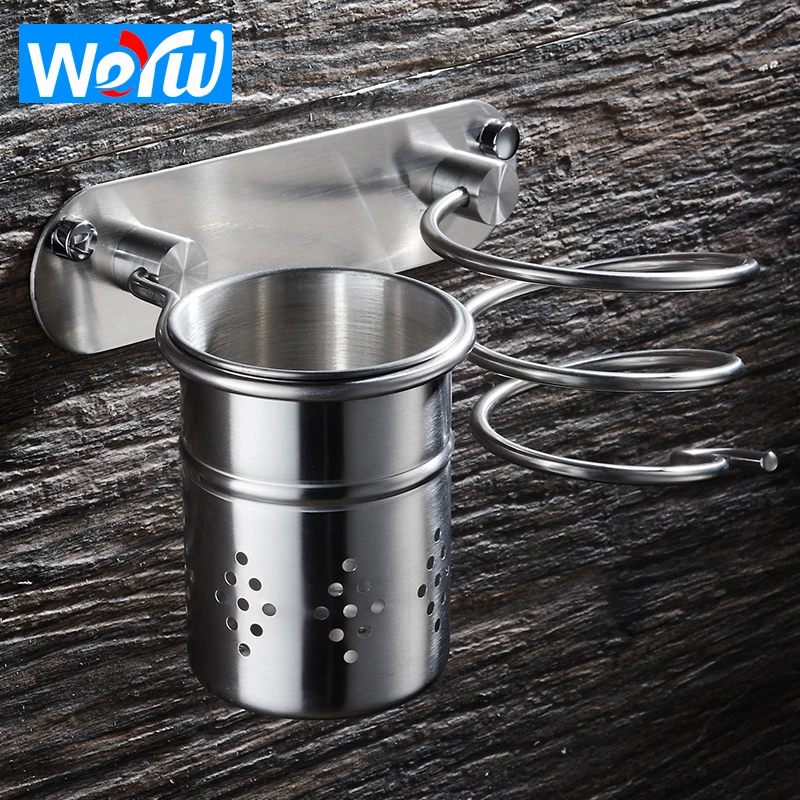 

WEYUU Stainless Steel Modern Style Toilet Hair Dryer Rack Holder Stand Multi-function Bathroom Hair Dryer Holder Wall Mount