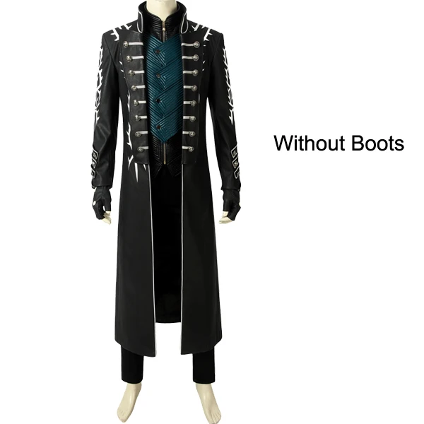 Without boots DMC Vergil косплей костюм игры Хэллоуин наряд из искусственной кожи куртка для мужчин Дети Индивидуальный заказ супергероя комплект - Цвет: Without boots