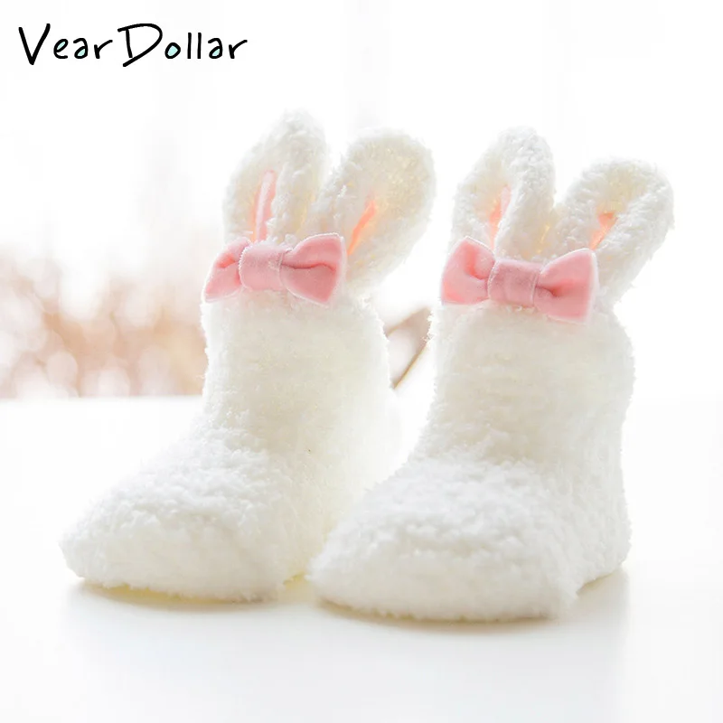 

VearDoller Cute Rabbit Cotton Kids Socks Autumn Winter Coral Velvet Thicken Baby Stereo Socks for Newborn Three Color