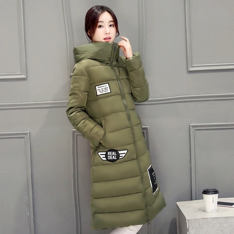 Новый 2017 зимняя куртка дизайн мода женщины более-колено длина пальто + размер