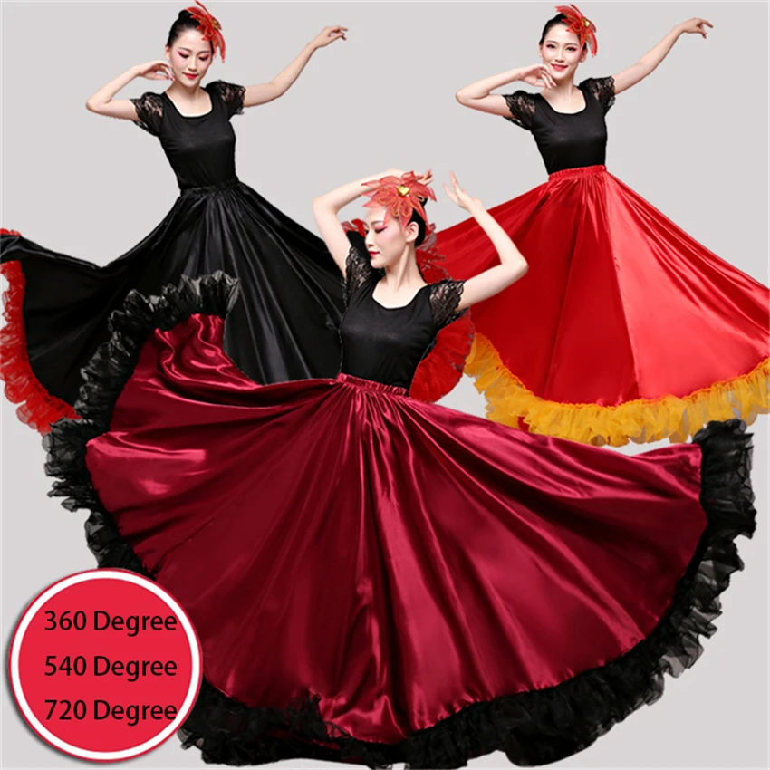 Gypsy Испания Flamengo для девочки платье для танцев фламенко Танцы костюм Для женщин Vestidos производительность 360/540/720 градусов, хорового пения или живота Танцы