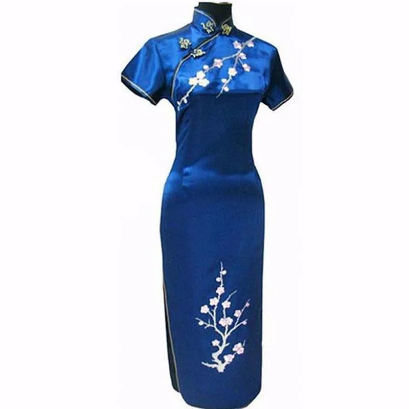 Черное модное винтажное китайское вечернее платье женское атласное Ципао с
