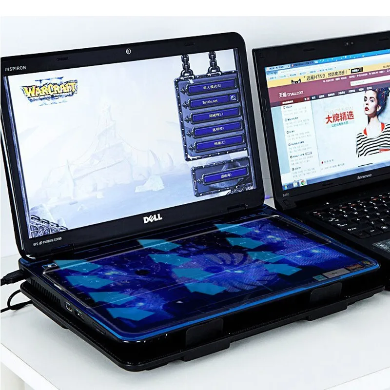 Охлаждающие подставки для ноутбуков 5 вентиляторов 2 USB-порта светодиодная