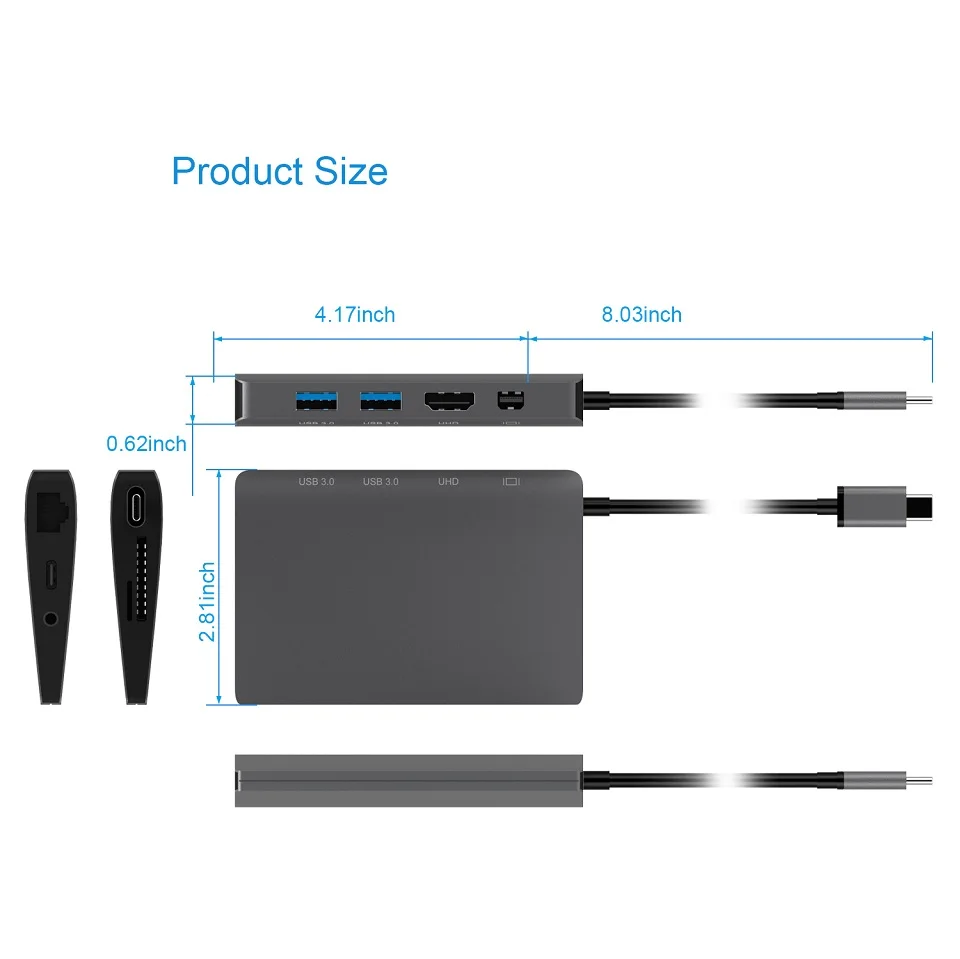 Док-станция USB C type C для Macbook USB C-HDMI Mini DP 4K RJ45 Ethernet USB 3,0 аудио 3,5 мм Тип C зарядная док-станция для ноутбука