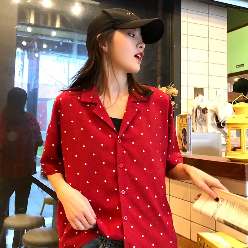 Casual Loose Wave Shirt Women's Shirts Ulzzang Japanese Kawaii Ladies Vintage Female Korean Harajuku Cute Clothes For Women |