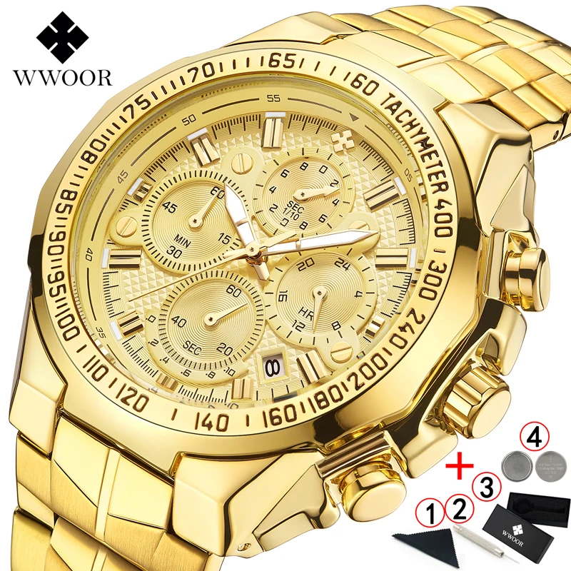 Часы наручные WWOOR мужские с хронографом брендовые Роскошные большим циферблатом