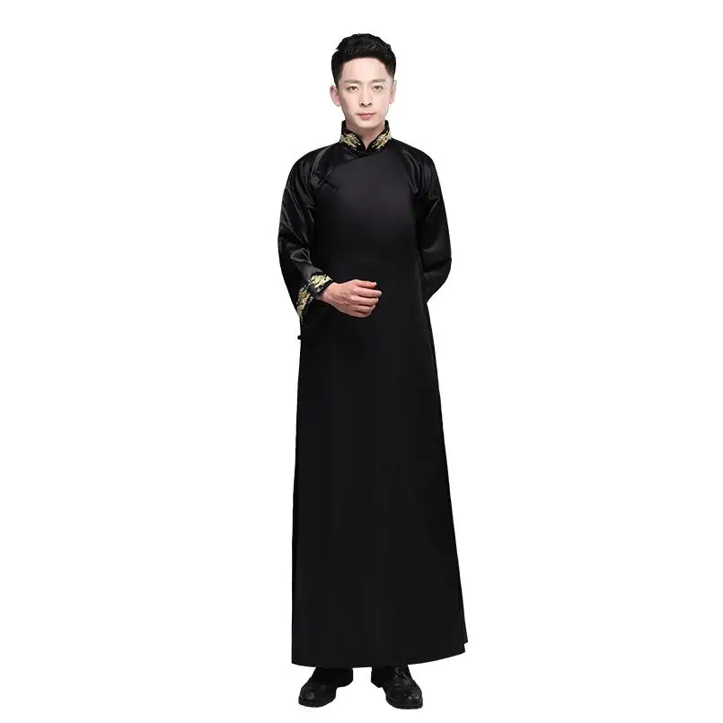 

New design traditional Chinese Clothing Men Cheongsam embroidered gown male Hanfu Tang suit Costume Republic of China Gown Dress