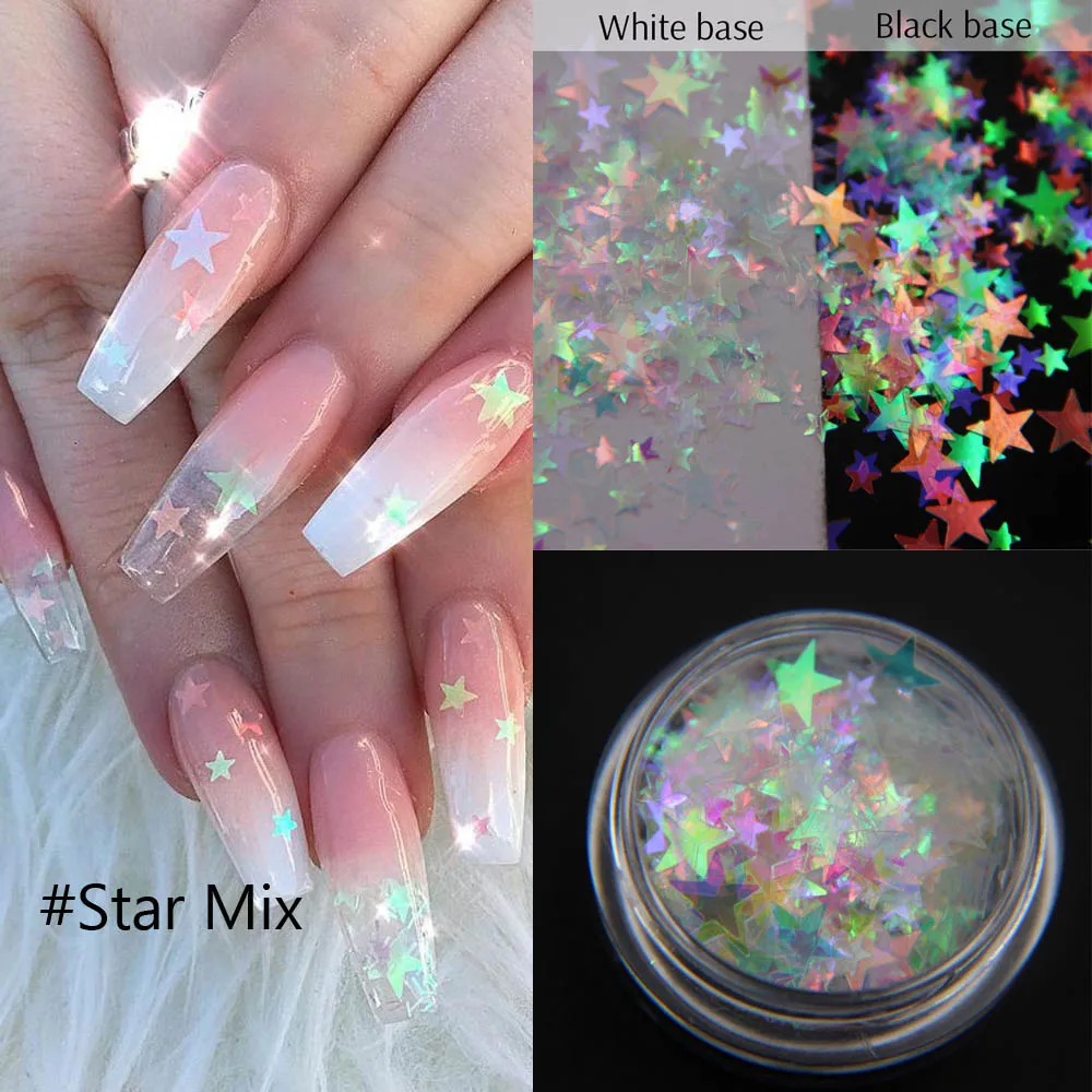 Star Mix 1jar Nail Art AB блестки микс сердце круглый акриловый блеск шестигранный лак для ногтей блестки голографическая звезда украшения для ногтей разные размеры - Цвет: Star Mix