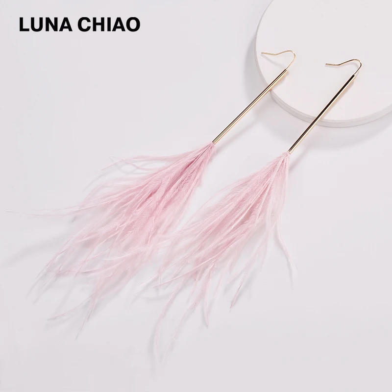 Женские длинные серьги кольца с перьями LUNA CHIAO 2018 перьями|Серьги-подвески| |
