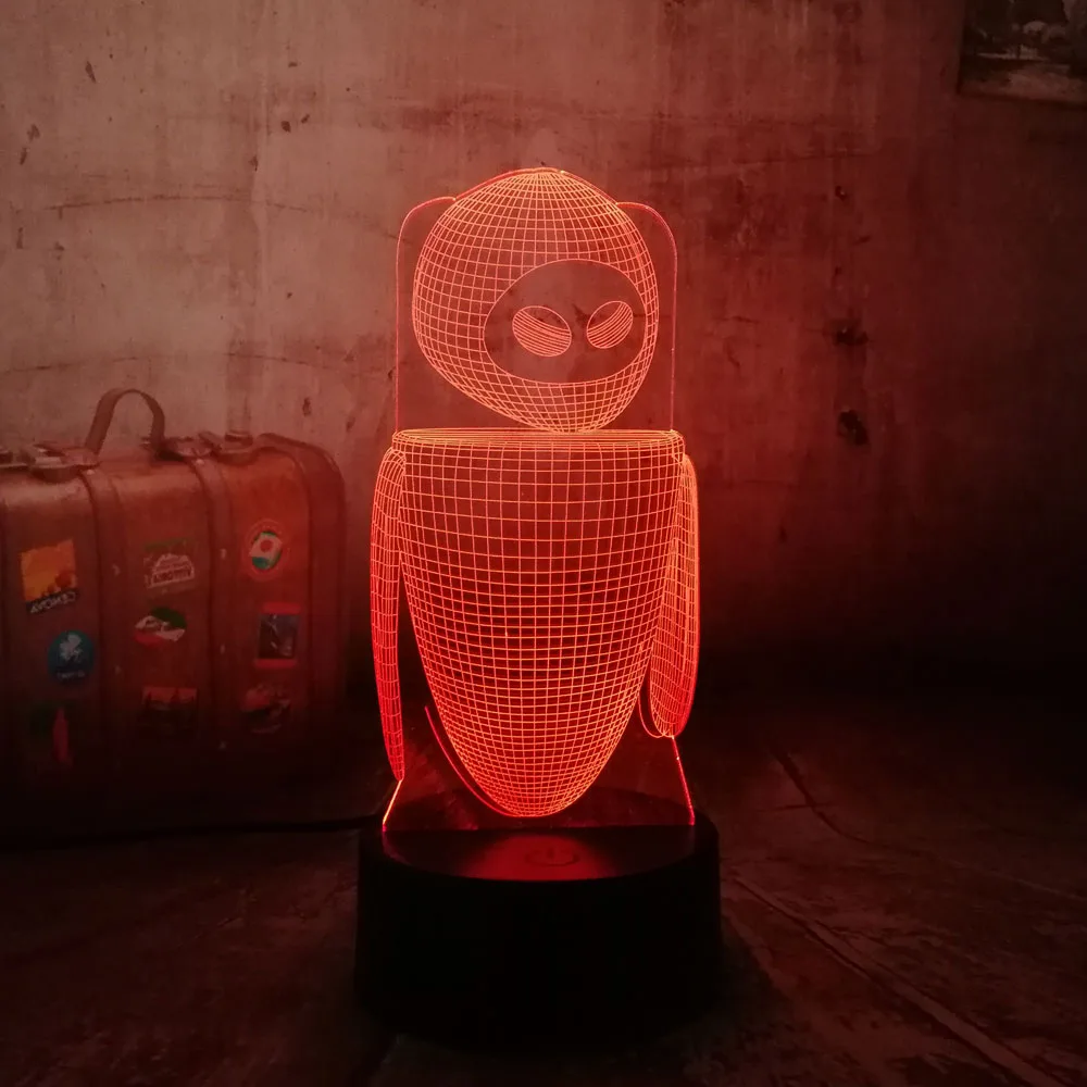 3D Robort Wall-E LED RGB Ночной светильник милая настольная лампа иллюзия художественное