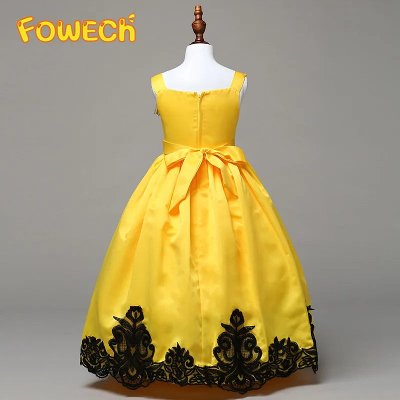 FOWECH Girls Elegant Long Dress A-Line Princess Dresses Girl Wedding Gown Children Costume Sleeveless Embroidered Lace | Детская одежда