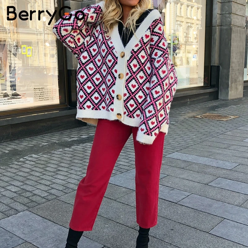 Женский вязаный кардиган BerryGo повседневный однобортный свитер с принтом в виде