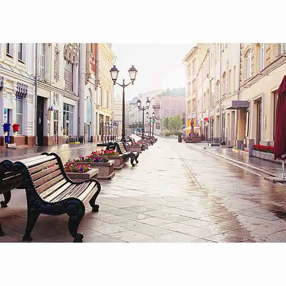 Allenjoy фоны для фотостудии современная улица лето раннее утро стулья цветы фон