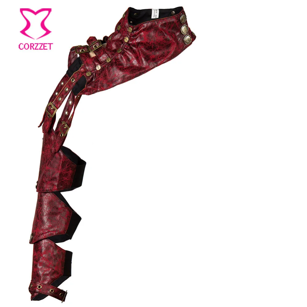 Retro Rivet Red Faux Leather One Shoulder Removable Long Arm Sleeve Steampunk Arm Armor Gothic Clothing Sexy Corset Accessories
