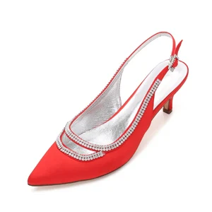 Red Creativesugar slingback атласные вечерние модельные туфли с острым носком, вырезами, стразы, бриллианты, края 6 см, туфли-лодочки на каблуке, свадебные туфли - Цвет: Red