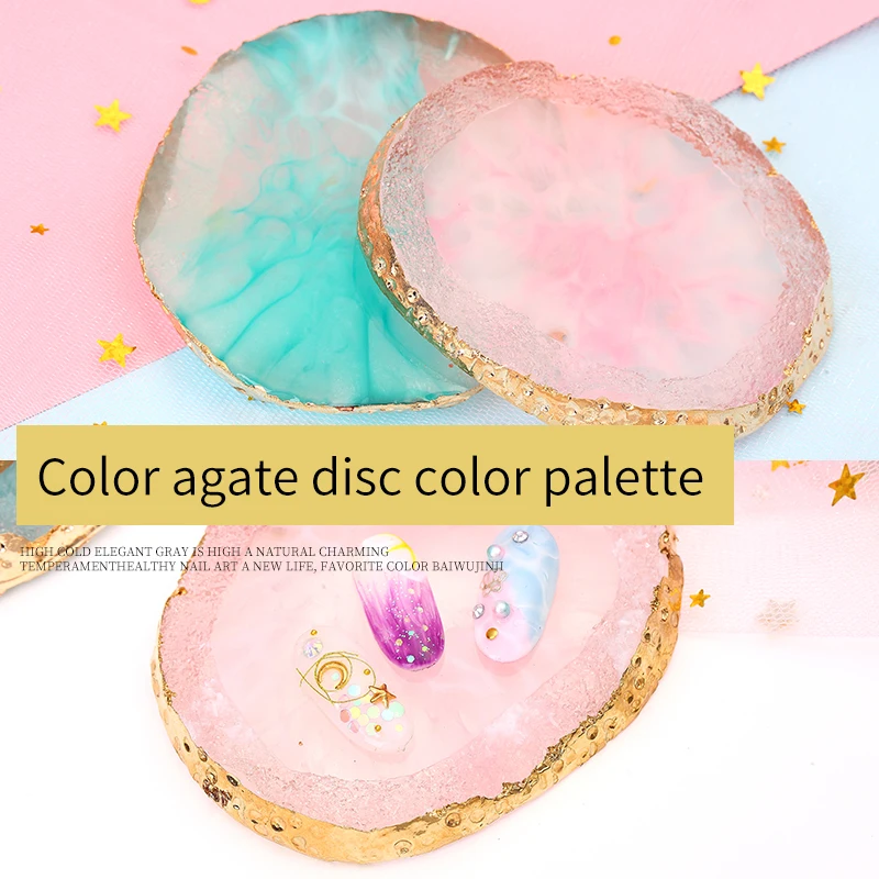 ETEREAUTY Resin Nail Art Painting Gel Palette Golden Edge Polish Agate Gem Plate Manicure Accessory New Tool Gift |