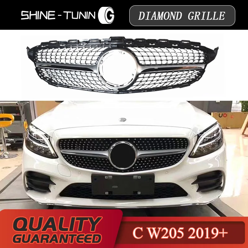 Пластиковая решетка для C класса W205 C200 Алмазная GT радиатора глянцевая черная 2019 + |