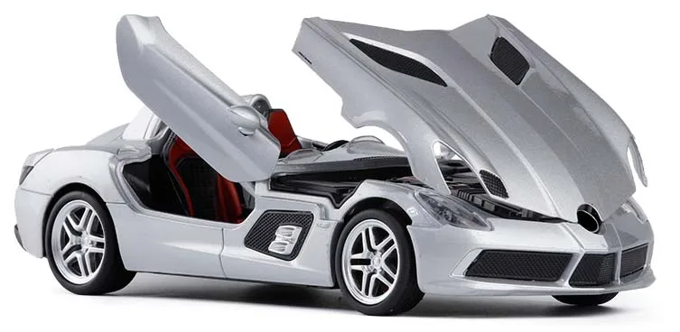 A Высокая имитация 1:24, зеркальный сплав, Спортивная модель автомобиля, игрушки, автомобиль, Серебряный со звуком, светильник, автомобили, подарки для детей, коллекция - Цвет: A