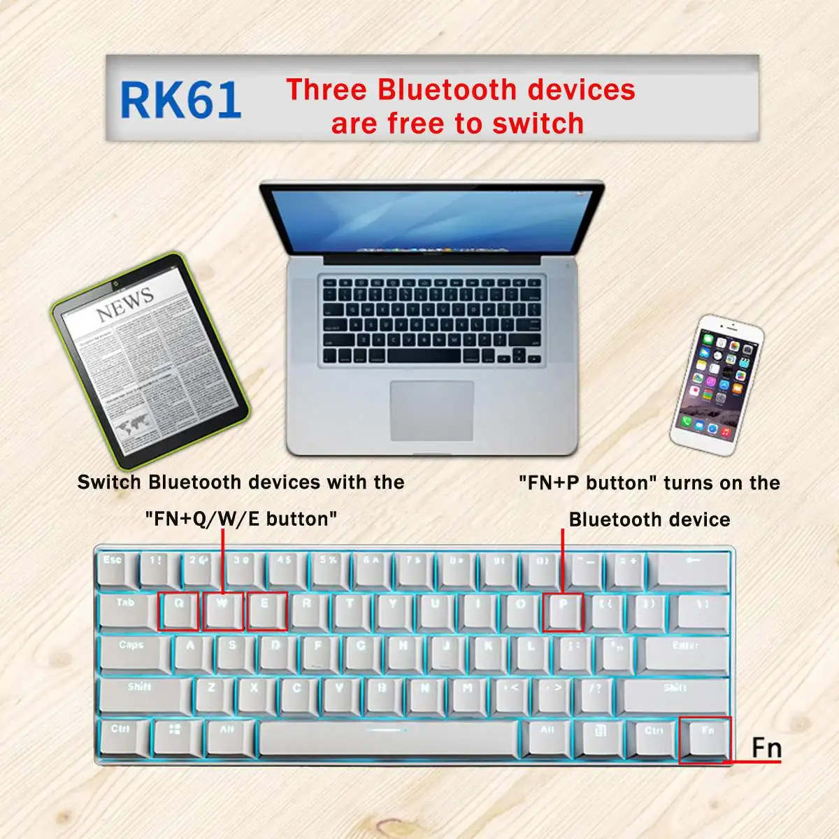 RK 61 Gateron переключатель RGB Механическая игровая клавиатура bluetooth светодиодный водонепроницаемый с подсветкой для рабочего стола английская раскладка