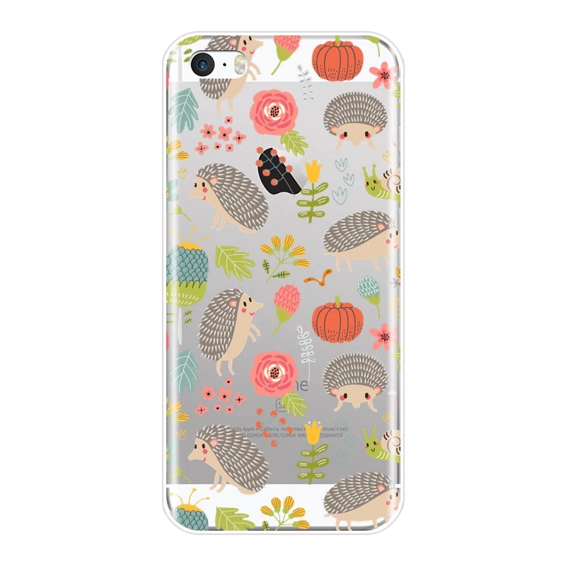 Чехол-накладка для Apple iPhone 4 4S 5 5C 5S SE силикон с рисунком ежика сердца милых цветов |