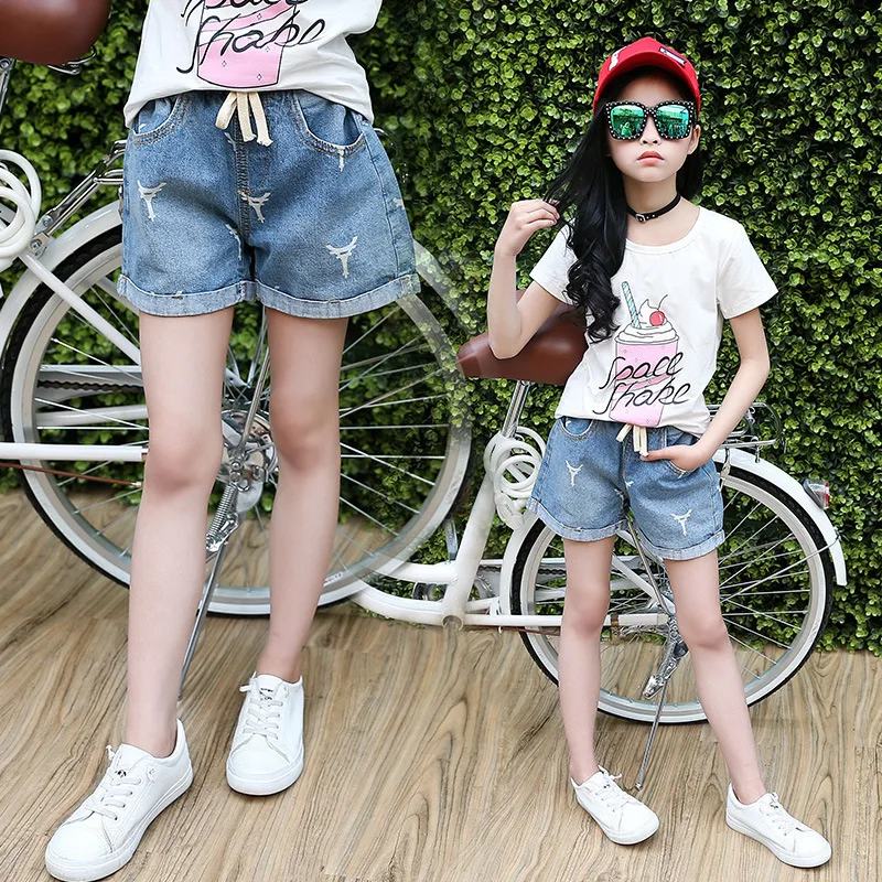 Прибытие Дети Манжеты Случайные Жан Шнурок Шорты Для Девочек Летние Короткие