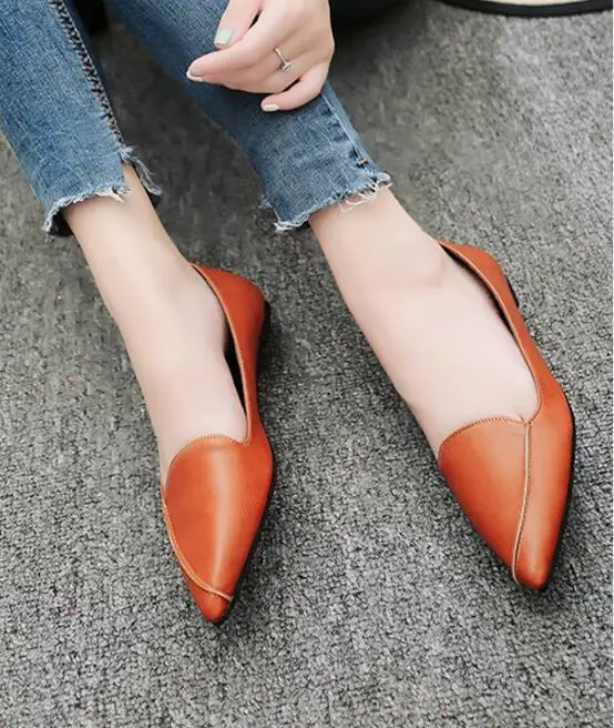 Дропшиппинг 2018 женские модные весенние туфли с острым носком на плоской подошве