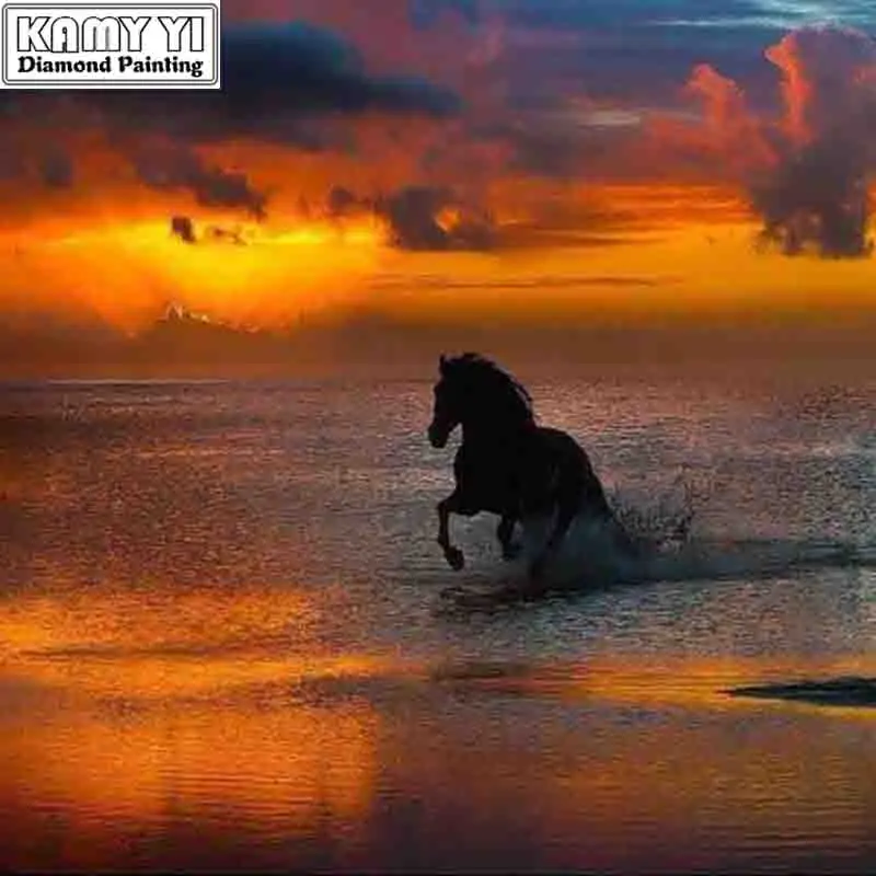 5D алмазная живопись сделай сам вышивка крестиком лошадь закат море полностью