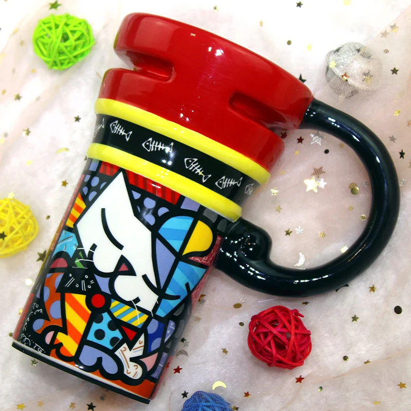 ULKNN Creative Fashion Painted Ceramic Mug With Lid Spoon Milk Coffee Tea Cup Couples Lover Nice Gifts Mass Capacity Drinkw | Дом и сад