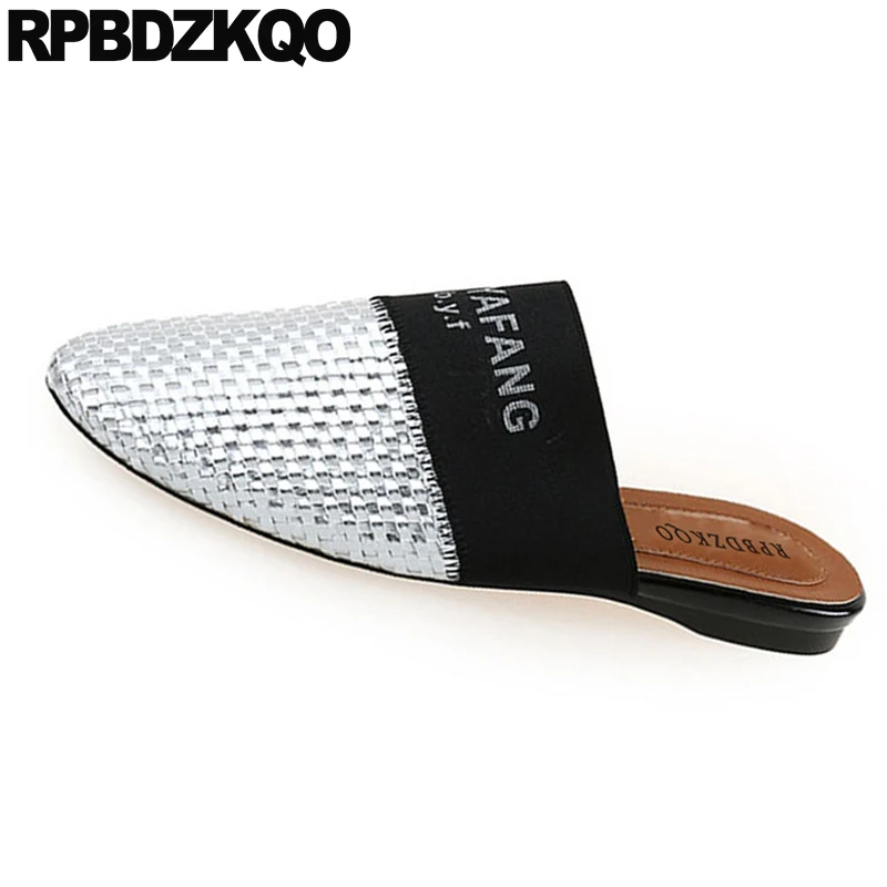 woven ladies gray round toe gold breathable flats women large size 10 korean mules plus slippers designer shoes china suede