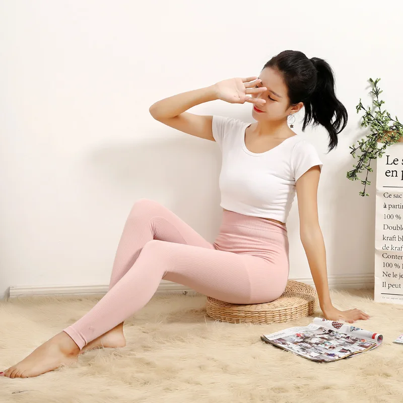 Winter Women Leggings Thermal Bottoms Sleep Bottoms Solid High-Rise Rib Stretchy Elastic Waist ropa mujer invierno B88191