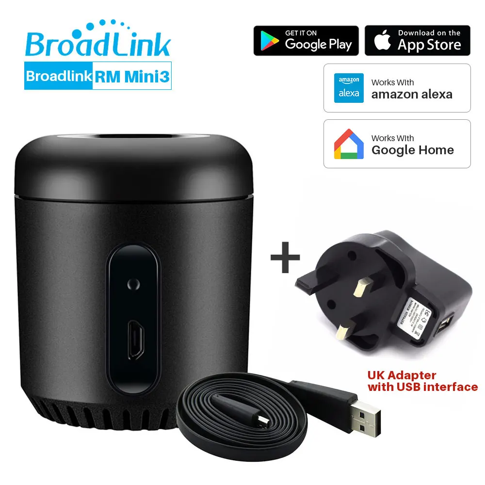 RM Mini3 And UK Plug Broadlink RM Mini 3 универсальный умный WiFi ИК пульт дистанционного управления Лер приложение управление голосовым управлением работает с Alexa Echo Google Home Mini - Цвет: RM Mini3 And UK Plug
