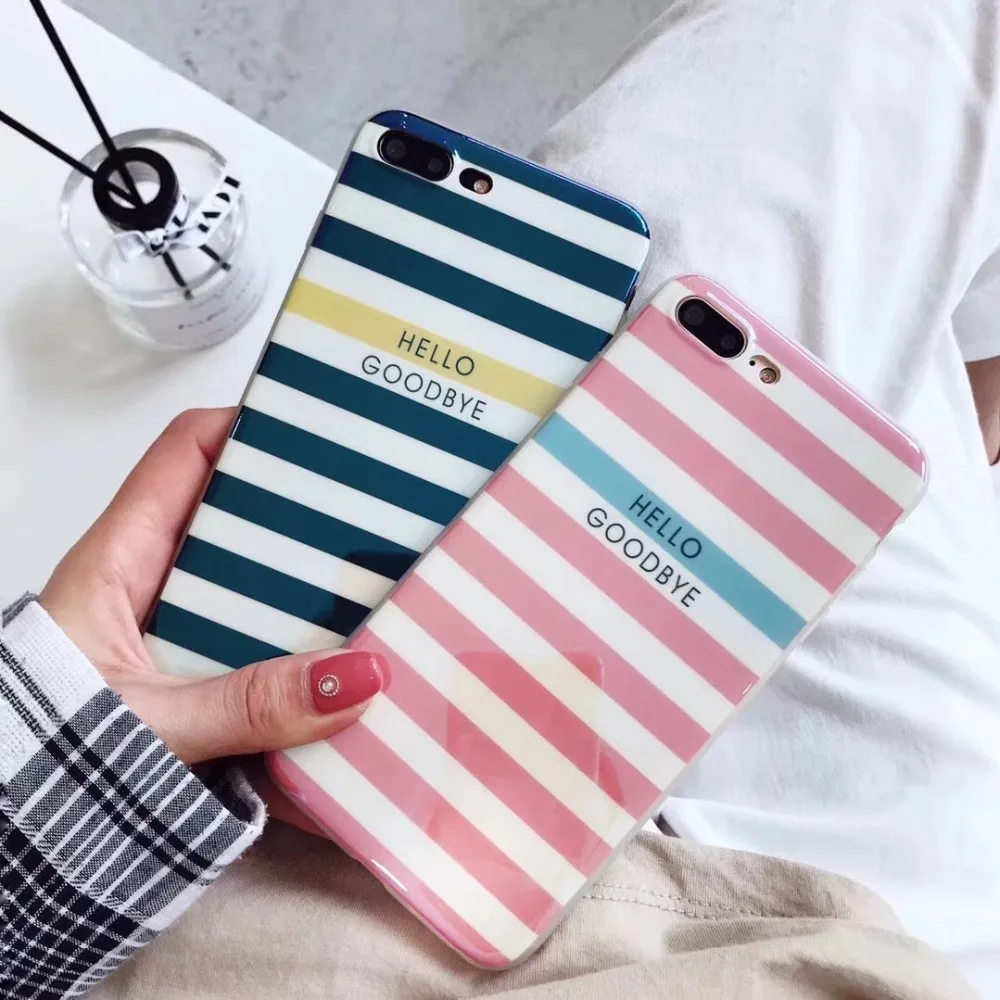 ZMASI Blue-ray Stripes Phone Case for iPhone X Cases 7 8 6 6s Plus Back Cover Soft Fashion Letters Coque |