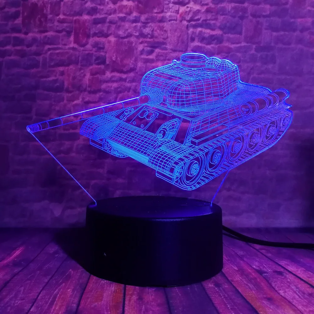 Креативный 3D крутой военный танковый ночной Светильник USB Touch 7 цветов, светодиодный визуальный светильник для домашнего декора, детская Рождественская игрушка в подарок