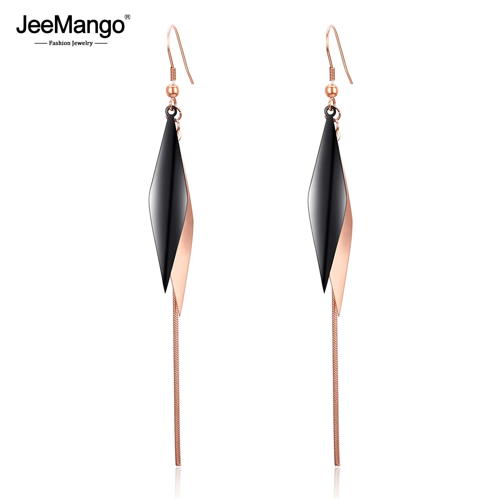 JeeMango Stainless Steel Love Long Black Snake Chain Rhombus Drop Earrings Geometirc Rose Gold Women Party Xmas Gift JE18475 | Украшения и