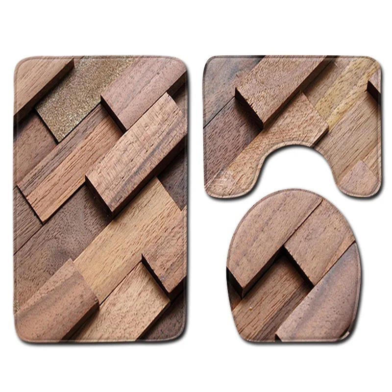 Zeegle 3 Pcs Bath Mats Wood Grain Carpet Anti Slip Bathroom Mat Set Flannel Floor Rugs Washable Toilet | Дом и сад