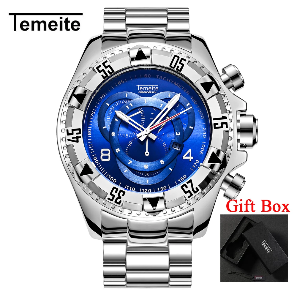 TEMEITE 5 with box Дропшиппинг Temeite мужские часы роскошные золотые часы для мужчин большой циферблат Кварцевые часы Бизнес наручные часы Водонепроницаемый Relogio Masculino - Цвет: TEMEITE 5 with box