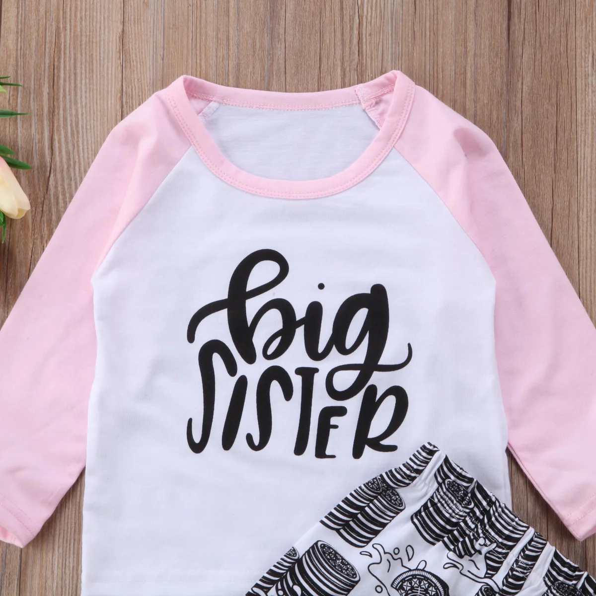 2018 Toddler Baby Girls Long Sleeve Big Sister Pink T-shirt + Pants Leggings Outfits 2PCS Clothes Set | Детская одежда и обувь