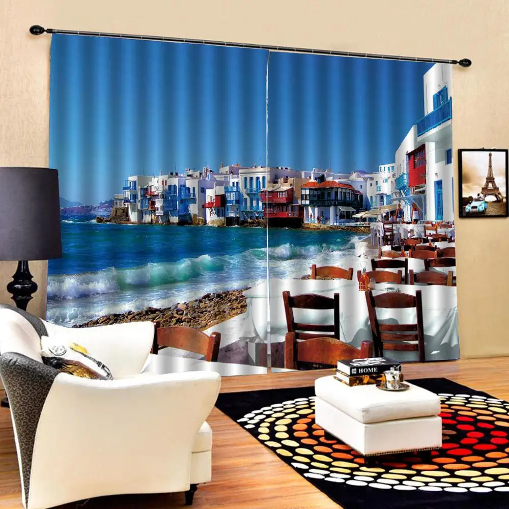 

3D Curtain Luxury Blackout Window Curtain Living Room blue beach curtains for bedroom Blackout curtain