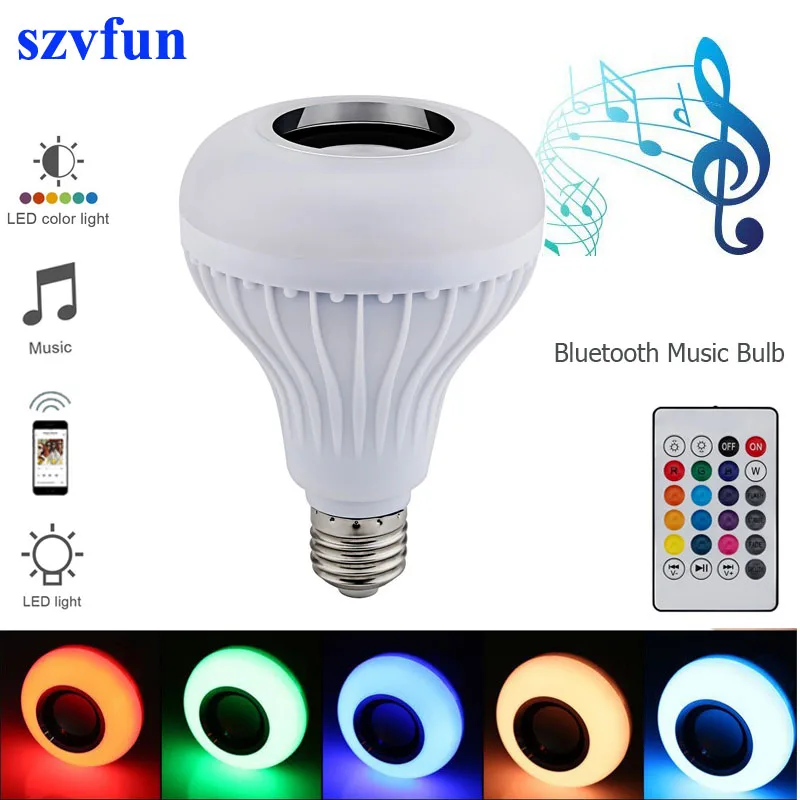 Светодиодная лампа Szvfun E27 RGB со звуком лампочка Bluetooth светильник динамик