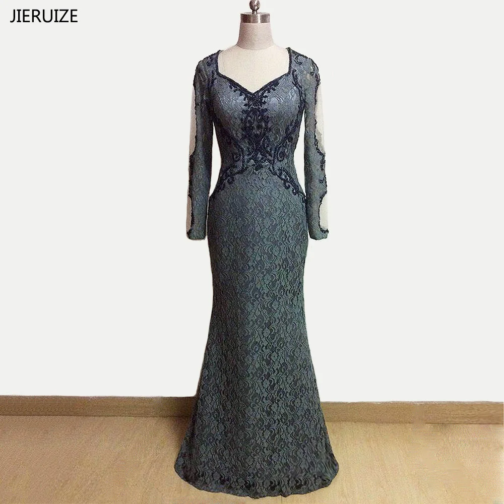 JIRUIZE серые кружевные вечерние платья с юбкой-годе и V-образным вырезом