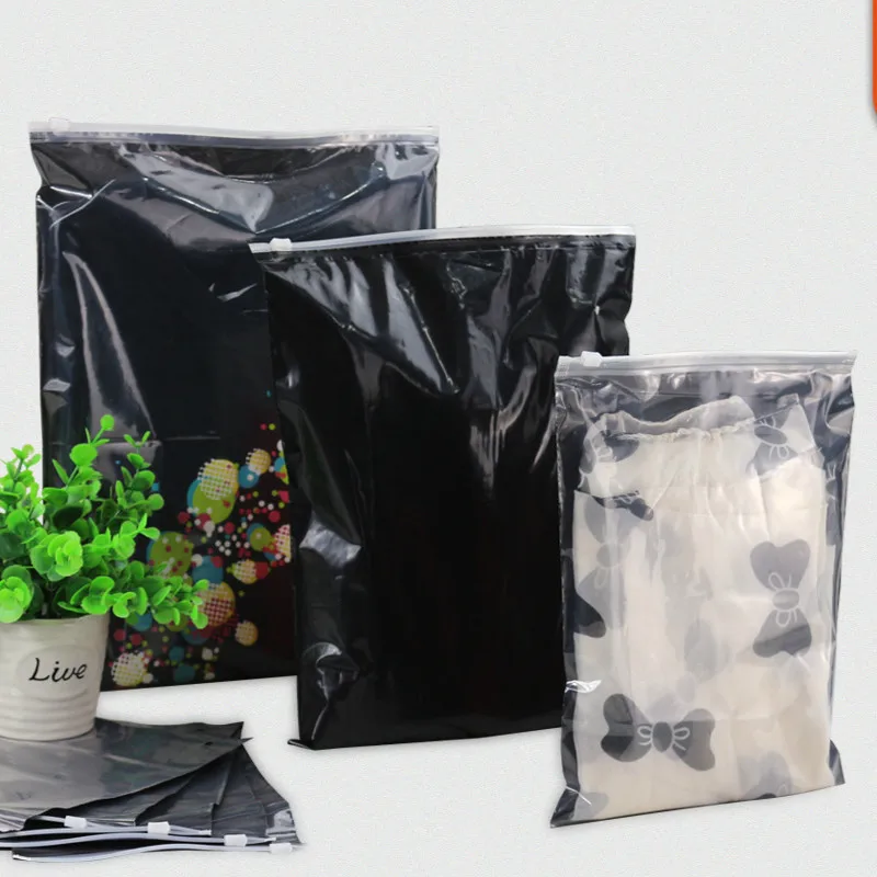 

50pcs Translucent black zipper ziplock bag clothing underwear socks packing bags large small plastic pouch package